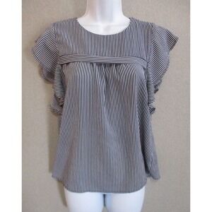 Monteau Los Angeles Size M Striped Blouse Flowy Ruffle Short Sleeve Top Preppy
